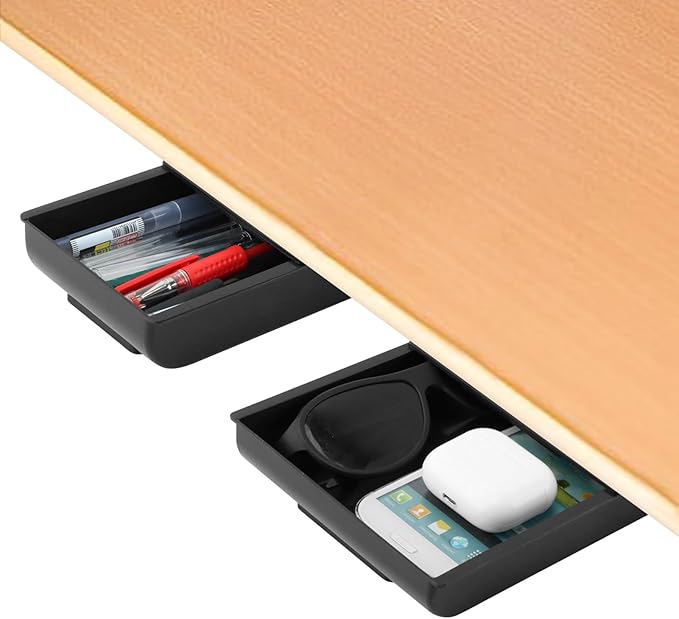 2 Pack Under Desk Drawer Organizer,Under Desk Drawer,Under Desk Storage Drawers,Desk Drawer Attachment,Desk Drawers Under Desk,Desk Side Storage,Attachable Desk Drawer(COLOR:black)