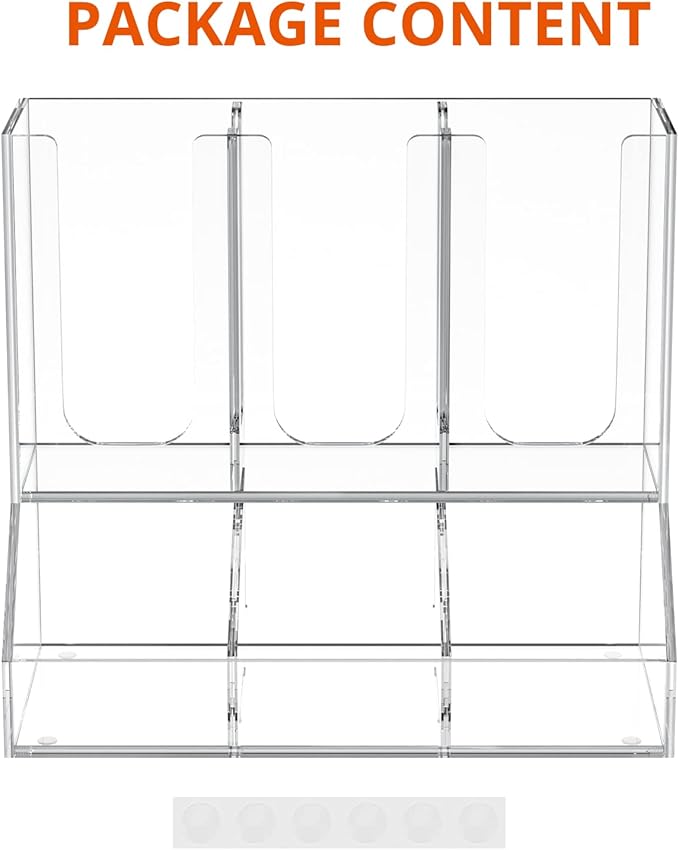 Richboom Cup and Lid Organizer, 6 Compartments with 2 Removable Dividers Coffee Station Countertop Cup Dispenser Condiment Organizer Accessories Caddy for Breakroom, Office, Home - Clear