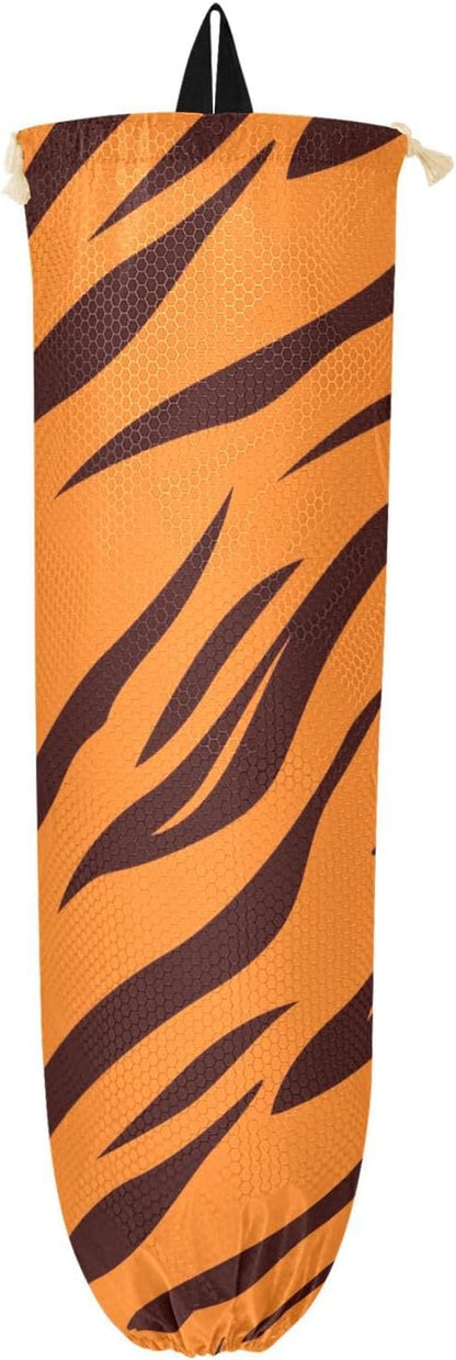 1 PC Plastic Bag Holder Wall Mount Grocery Bag Holder Shopping Bag Trash Bag Storage Organizer Dispenser for Kitchen Closet 22 x 9 Inch Tiger Skin Print