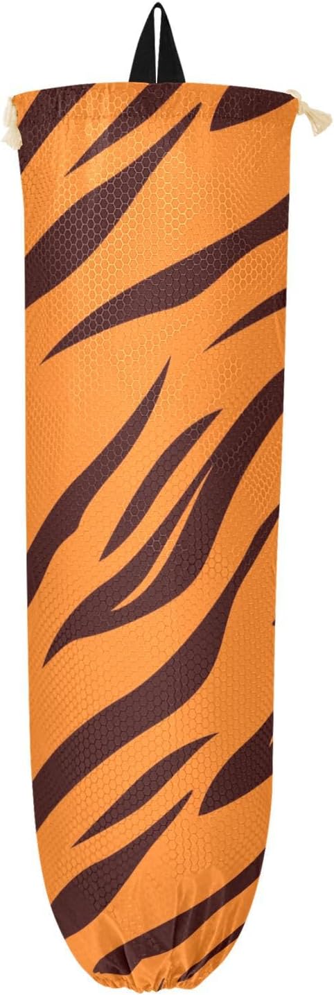 2 PCS Plastic Bag Holder Wall Mount Grocery Bag Holder Shopping Bag Trash Bag Storage Organizer Dispenser for Kitchen Closet 22 x 9 Inch Tiger Skin Print