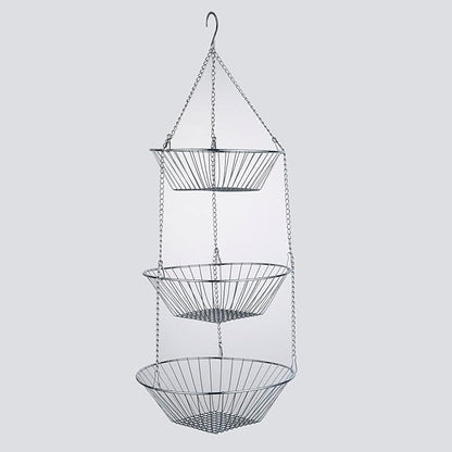 3-Tier Wire Fruit Hanging Basket 2 Packs, non-Punching Wall Hanging Storage, Kitchen Bathroom Organization Basket, Suitable for Bathroom, Kitchen, Closet, Garden, Chrome
