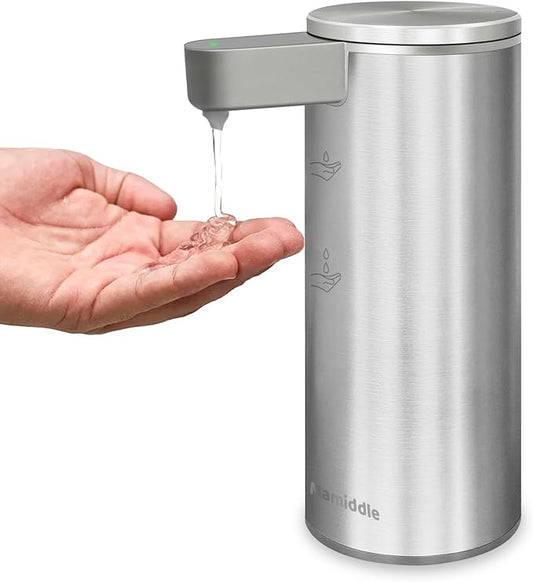 Mamiddle Automatic Soap Dispenser Stainless Steel with Sensor Infrared Soap Dispenser Electric IPX5 Waterproof USB-C Charging Motion Sensor for Kitchen & Bathroom (Silver)
