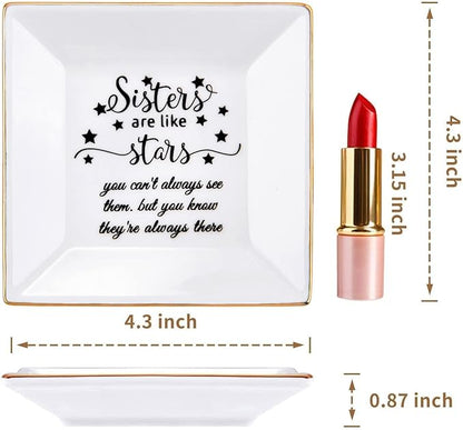 Kaidouma Sister Gifts from Sisters - Birthday Gifts for Sister - Ceramic Ring Dish Jewelry Plate Trinket Tray - Mothers Day Christmas Gifts for Sister, Sister in Law - Sisters are Like Stars Gifts
