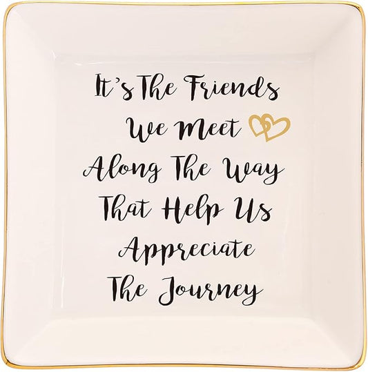 RUIMIC Going Away Graduation Birthday Gifts for Friends Coworkers-Ceramic Ring Trinket Dish, Jewelry Tray - Far Apart Long Distance Gifts for Bestie - Miss You Thank You Gifts for Her