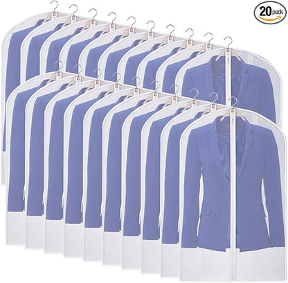 Kntiwiwo Garment Bag Suit Bags for Storage with Zipper 40 inches Clear Dust-Proof Clothes Cover Bag for Suit, Coat, Dress Closet Clothes Storage- Set of 20 [Upgraded Version]