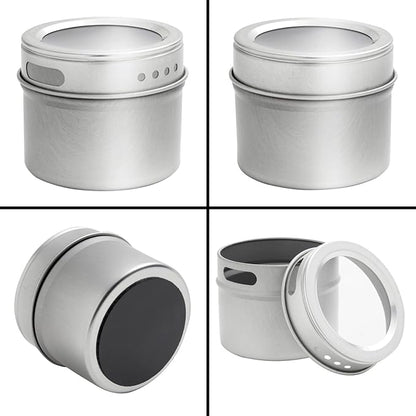 Talented Kitchen Magnetic Spice Jars for Refrigerator - 3 oz, Stainless Steel, Set of 12 - Spice Containers with Labels - Magnetic Travel Containers & Camper Must-Haves