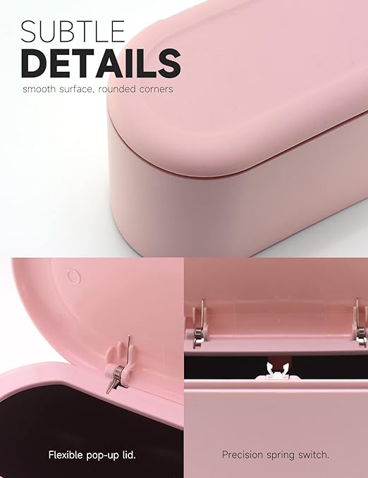 Mini Trash Can with Lid Removable Small Garbage Can, Tiny Plastic Trash Bin, Pop Up Countertop Wastebasket, Counter Garbage Lint Bin for Bathroom,Office,Kitchen,Desk,Coffee Table(Pink)