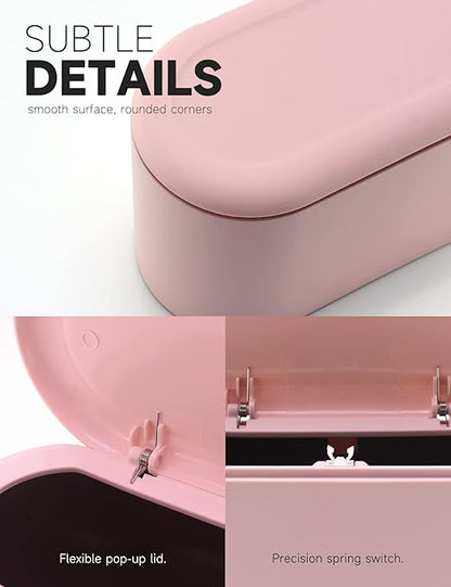 Mini Trash Can with Lid Removable Small Garbage Can, Tiny Plastic Trash Bin, Pop Up Countertop Wastebasket, Counter Garbage Lint Bin for Bathroom,Office,Kitchen,Desk,Coffee Table(Pink)
