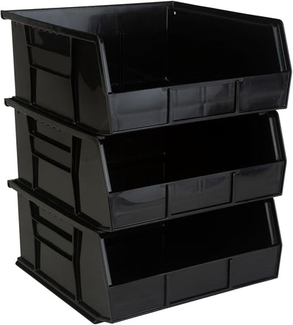 Hudson Exchange 11" x 11" x 5" (3 Pack) Plastic Stackable Storage Bin and Hanging Container, Black
