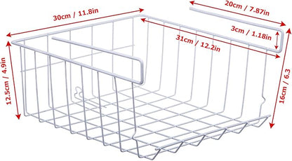 Lonians 2-Pack Under Shelf Hanging Storage Baskets - Metal Wire Rack Organizer for Kitchen, Pantry, Cabinet, Bathroom, Desk - Space Saving Shelf Extender (White, Large)