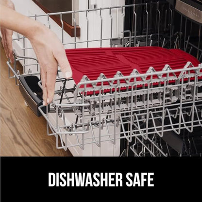 GORILLA GRIP 100% BPA-Free Patented Silicone Dish Drying Mat for Kitchen Counter, 18x16 Inch, Water Catching Ribbed Design, Easy Clean Waterproof Sink Liner, Heat Resistant, Fits Under Rack, Red