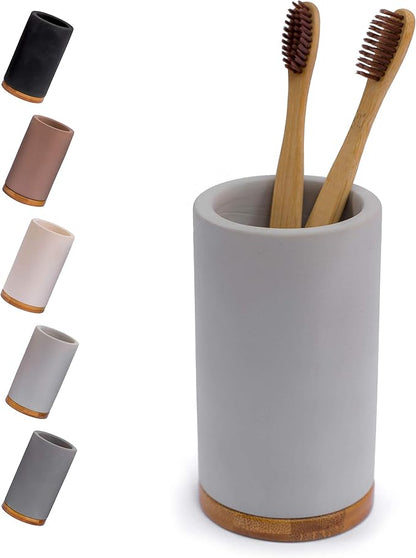 Matani Bamboo Toothbrush Holder Diatomite Tooth Brush Organizer - Storage Stand for Small Bathroom & Counter - Removable Base & Drain Holes, Water-Absorbent & Quick-Drying (Grey & Light Grey)