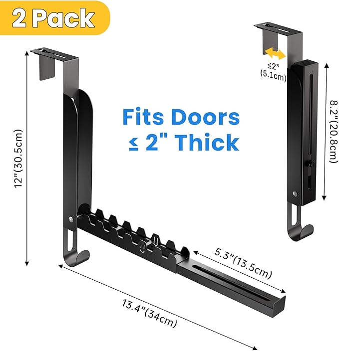 NiHome Foldable Over-The-Door Hook for Travel, Business Trips, Vacation, No Drill Installation Space-Saving Organizer, Portable Hanger Extra Hanging Space for Bathroom, Closet, Bedroom (Black, 2PCS)