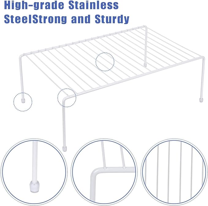 Large (16.1 x 10.2 Inch) Cabinet Storage Shelf Rack, Shelves，Kitchen Counter and Cabinet Shelf, Storage Rack Organizer for Kitchen, Fridge, Cabinet, Bathroom Cupboard (White, 4)