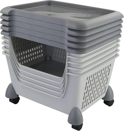 5-Tier Plastic Stackable Storage Bins for Pantry, Stacking Organizing Baskets with Wheels