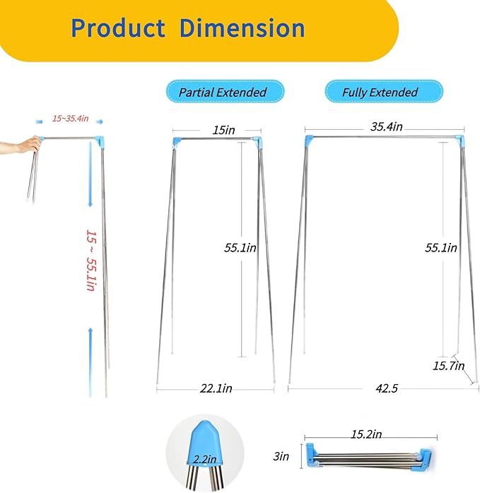 Lmaray Portable Travel Garment Rack, Upgraded Easy Folding Mini Drying Clothes Rack, Retractable Drying Rack for Laundry, Travel, Camping, Hotel, Dance in Random Colors (Longer & Wider)