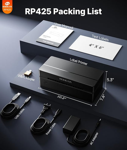 Rongta Bluetooth Shipping Label Printer, Wireless 4x6 Thermal Label Printer for Shipping Packages, Support Android, iPhone, Widely Used for Amazon, Ebay, Shopify, Etsy, UPS, Black