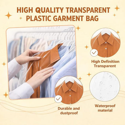 40 Pack Clear Plastic Garment Bags, 60" x 23.5" Clothes Covers for Hanging, Dry Cleaning Bags for Closet Storage, Dust-Proof Transparent Clothing Protectors for Long Dresses Skirt, Suits & Jackets
