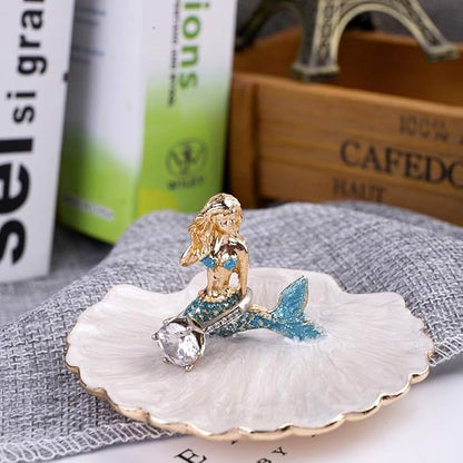 Jewelry Tray Ring Display Holder Mermaid Trinket Dish Home Decorative Plate For Earrings Necklace Bracelet Organizer Display (Blue)