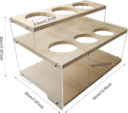 itechpanda Acrylic Tiered Spice Rack Organizer Vertical Wood Wine Bottle Holder Stand Seasoning Organizer Clear Spice Coffee Syrup Organizer Shelf Tiered Pantry Shelves for Cabinet Kitchen Countertop