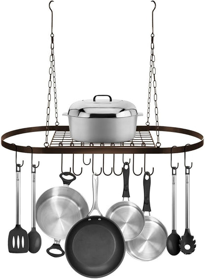 Sorbus Pot and Pan Rack for Ceiling 31" with 10 S Hooks — Decorative Oval Mounted Storage Rack — Multi-Purpose Organizer Great for Home, Restaurant, Kitchen Cookware, Utensils, Books, (Bronze)