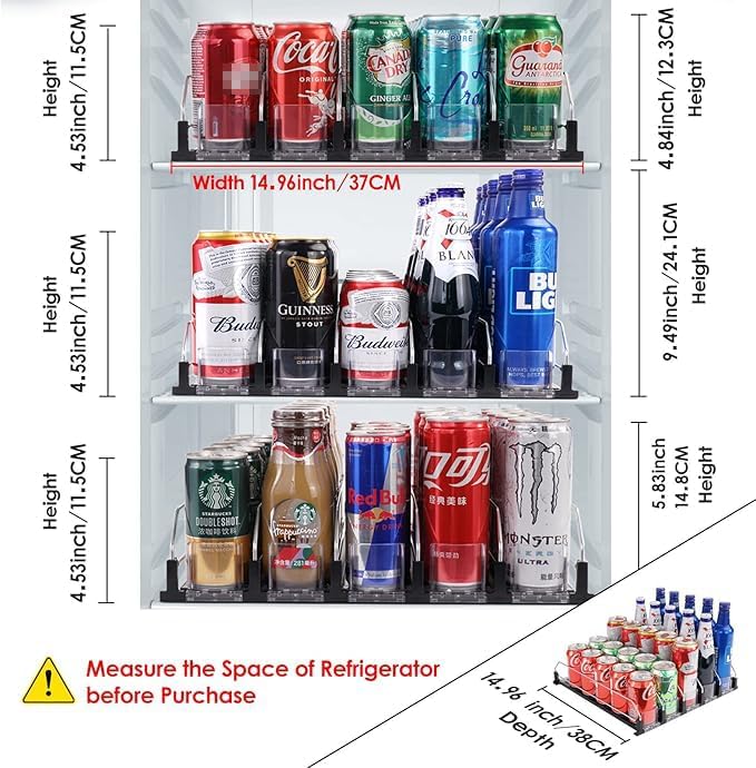 BingoHive Drink Dispenser for Refrigerator, Self-Pushing Soda Can Organizer for Fridge, 5 Rows already Assembled, Automatic Can Dispenser with Spring Loaded for Refrigerator Holds 25 cans, Black