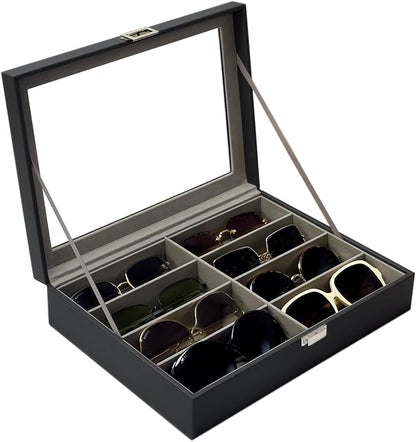 UnionPlus 8-Slots Sunglasses Case Organizer, Eyeglass Glasses Display Holder Collector, Multiple Sunglasses Storage Case, Taiga Dark Grey