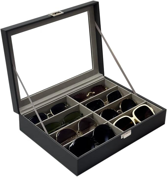 UnionPlus 8-Slots Sunglasses Case Organizer, Eyeglass Glasses Display Holder Collector, Multiple Sunglasses Storage Case, Taiga Dark Grey
