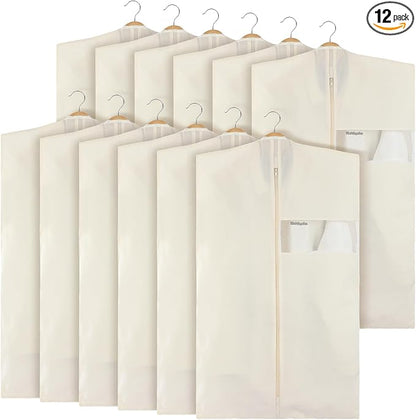 Aliceset 12 Packs 24 x 40 Inches Cotton Garment Bags for Hanging Clothes, Canvas Suit Bags for Clothes Coats Jackets Shirts Closet Storage Travel Gusseted Hanging Garment Cover