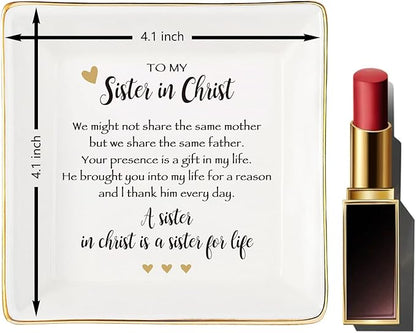 JOYIMARR Sister in Christ for Women Christmas Birthday Ring jewelry Dish-Christian Religious Faith Gifts for Friends Bestie Friendship-A Sister in Christ is Sister in life