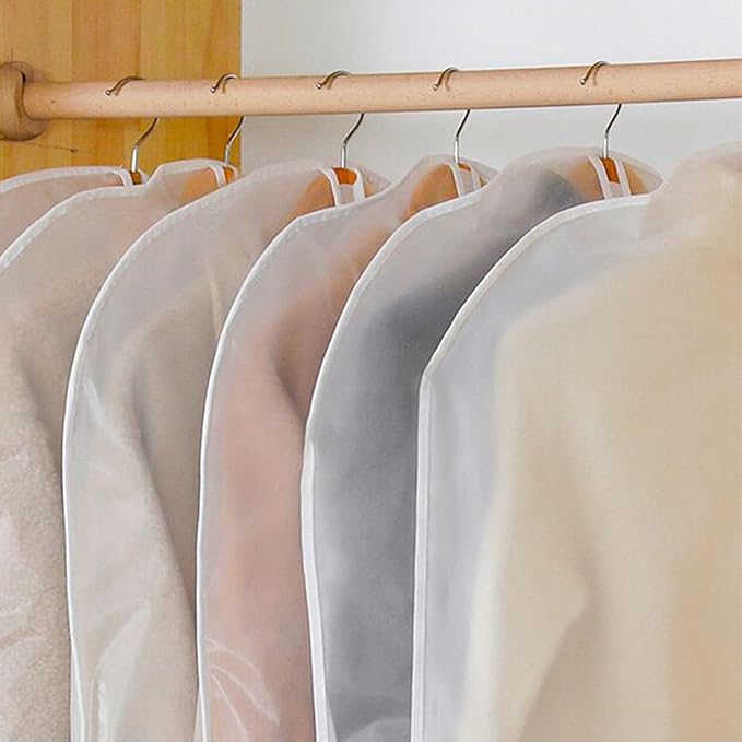 LeLehome Set of 5 Transparent Garment Bags, 24" X 32" Dustproof Washable Clear Travel Suits Clothes Covers, See-Through Coats Organizer Dress Protector Storage Bags