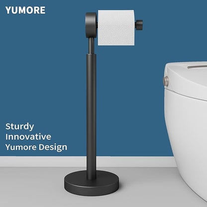 YUMORE Toilet Paper Holder Stand,Freestanding Bathroom Metal Black Matte Tissue Roll Holder for Modern Bathroom