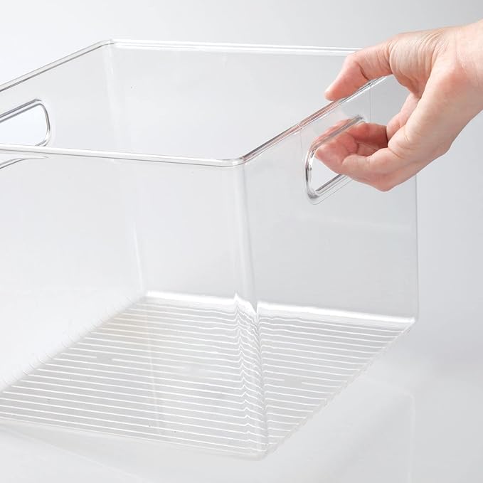 mDesign Plastic Deep Home Storage Organizer Basket Bin with Handles for Cube Furniture Shelving in Office, Closet, Bedroom, Laundry Room, Nursery, Kids Toy Room Shelf - Ligne Collection, 8 Pack, Clear
