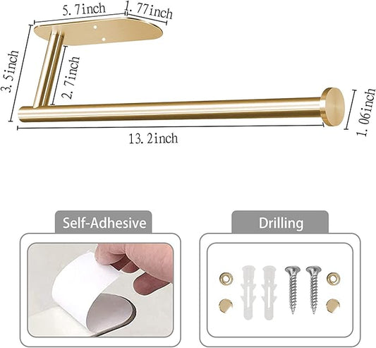 Paper Towel Holder Under Cabinet Wall Mount Paper Towel Rack Kitchen Paper Holder Self Adhensive Jumbo Rolls Paper Towel Holders for Kitchen Bathroom Farmhouse Accessories SUS 304 Stainless Steel,Gold