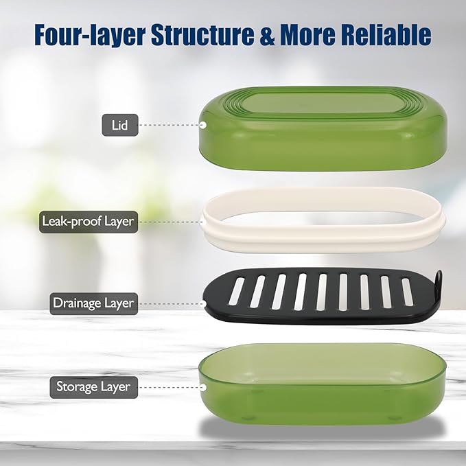 AIMAIAIMAI Shampoo Bar Holder Travel Case for Two Bars – Compatible with Kitsch Solid Shampoo & Conditioner Bars, Large Soap Container for Bathroom or Travel (Green Style A-Large)