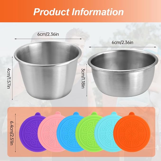 6x1.6/2.4 Oz Salad Dressing Container To Go Condiment Containers Coverd Lids,Small Reusable Stainless Steel Sauce Containers For Lunch Boxes Picnics Travel Meal Prep Kitchen Storage (6PC-2.4oz)