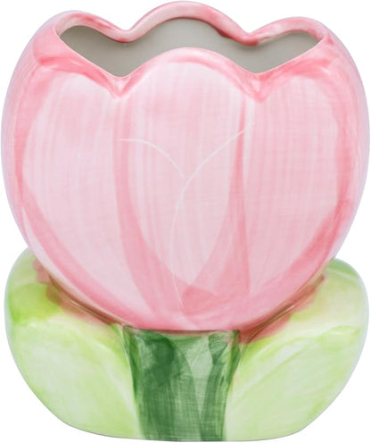 Cute Pen Holder for Desk Pink Vase Decor Aesthetic Toothbrush Holder Pencil Holder for Office Makeup Brush Holder Kawaii Desk Accessories Tulips Home Decor Birthday Gifts for Women