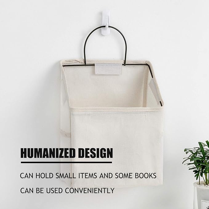 2 Pcs Wall-Hanging Storage Bags,Desktop Organizer Basket Cotton Linen Hanging Storage Basket for Kitchen,Bderoom,Living Room-GreyGrid