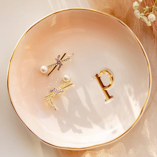 COLLECTIVE HOME - Ceramic Jewelry Tray, Decorative Trinket Dish for Rings Earrings Necklaces Bracelet Watch Keys, Birthday Mother's Day Christmas Gift for Women, 4.75", Colored Surface (P)