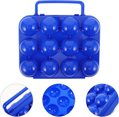 GLEAVI Portable Plastic Egg Carrier with Handle and Lid 12 Egg Storage Box for Camping Picnic and Kitchen Use Blue Foldable Holder Container