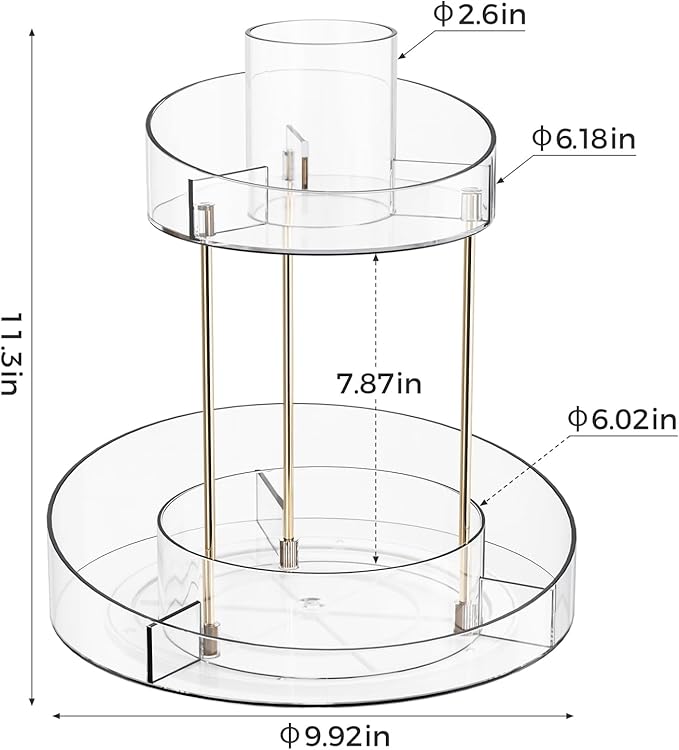 2 tier Makeup Organizer Countertop,360 Rotating Makeup Organizer for Skincare, Lipstick and Perfumes,Multi-function Cosmetic Display Cases for Vanity,Bathroom,White