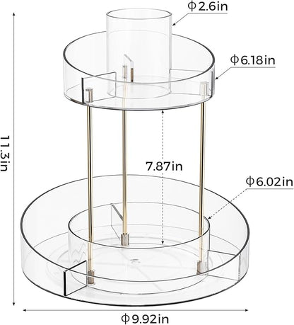 2 tier Makeup Organizer Countertop,360 Rotating Makeup Organizer for Skincare, Lipstick and Perfumes,Multi-function Cosmetic Display Cases for Vanity,Bathroom,White