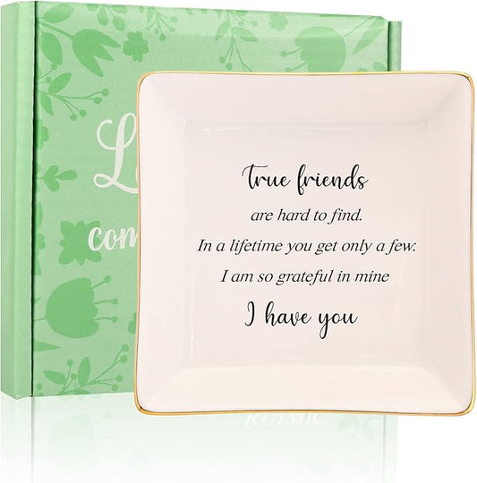 RUIMIC True Friend Gifts For Female-Ceramic Ring Trinket Dish, Jewelry Tray-Birthday Gifts For Good Friends Soul Sister Bestie BFF-Best Friends Gifts For Women Her
