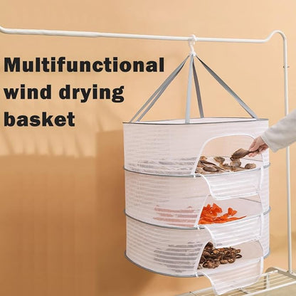 Herb Drying Rack, 3 Layer Foldable Hanging Mesh Net with Zipper, Outdoor Drying Rack Mesh Dryer for Drying Herb Vegs Fruits Bud Plants(Size:M)
