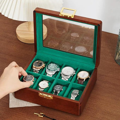 Solid Wood Watch Box 8 Slots With Glass Lid Walnut Collection Case For Men Women Luxury Wooden Display Organizer Storage Holder