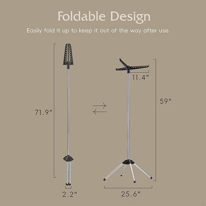 Beaudaily Clothes Drying Rack, Foldable Laundry Drying Rack, Indoor 59-Inch Drying Rack Clothing with 3 Rotatable Arms, Stainless Steel, Holds 27 Pieces, Space Saving, Portable, Black and Silver