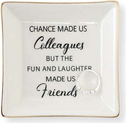 HOME SMILE Colleague to Friend Gifts for Women Jewelry Tray- Retirement Leaving Farewell Appreciation Birthday Christmas-Chance Made Us Colleagues,But The Fun and Laughter We Share Made Us Friends