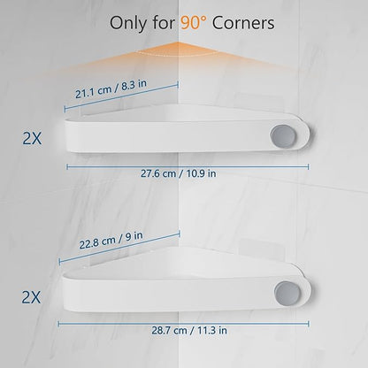 Sotfamily Plastic Shower Caddy Corner (For 90° Only), 4 Pack Adhesive Corner Shower Shelves for Bathroom Organizers and Storage, White