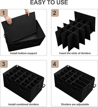 Shoe Organizer for Closet 2 Pack, Foldable Shoe Box with Adjustable Divider and Clear Cover, Space Saving Shoe Storage Organizer Cabinet with Reinforced Handles, Fits 40 Pair, Black, TP11B