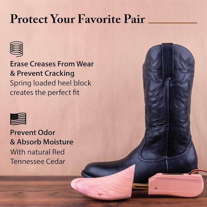 FootFitter Western Cedar Boot Tree - Shoe Trees for Western Cowboy Style Men & Women Boots, Made From USA Grown Wood (2 PACK)